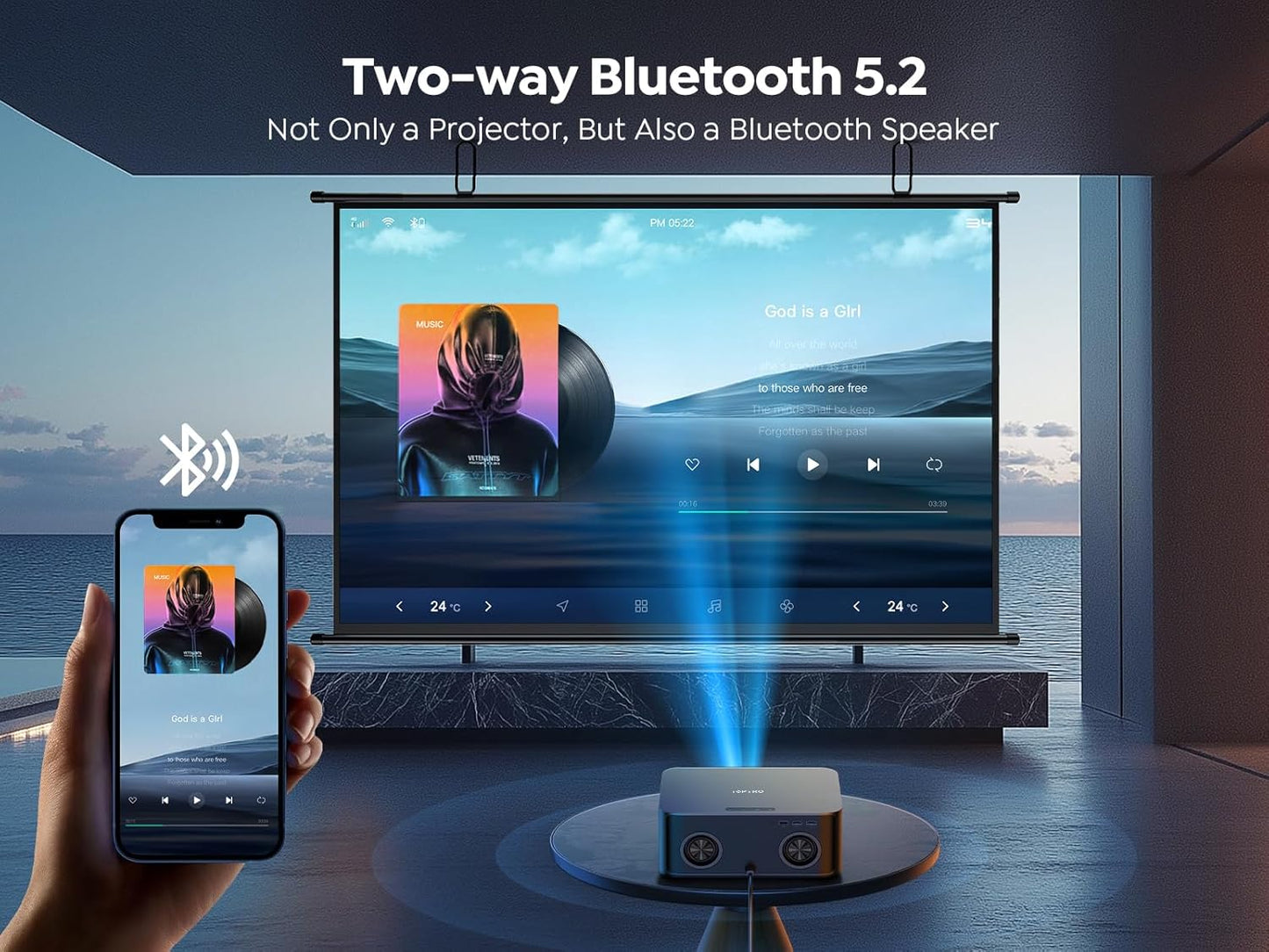 TOPTRO X9 Smart Projector - 4K Dolby Audio with WiFi 6 & 2-Way Bluetooth | Native 1080P, HDR10, AI Auto Focus