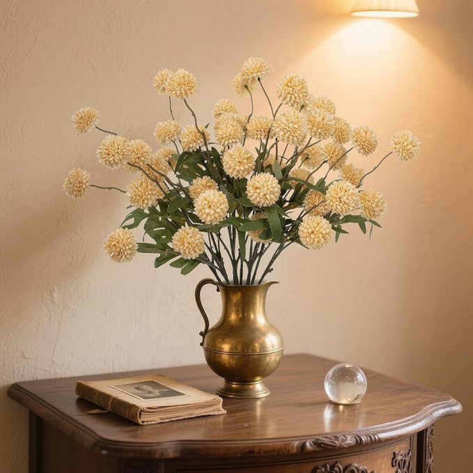 Fake Flowers 20.5In Artificial Chrysanthemum Faux Mums Faux Flowers for Vase Fall Long Stems Flower Silk Flower for Indoor Home Decoration Kitchen Office Wedding Decor 10PCS,Orange（No Vase）
