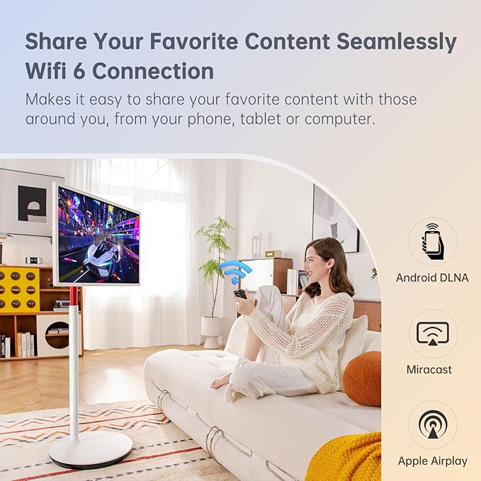 KTC 32 Inch MegPad 4K Touchscreen Smart Portable TV Monitor with Android 13 Google EDLA-Certified, 9500mAh Built-in Battery Mobile Screen on Wheels, Wireless Remote Control, 8+128GB Octa-coreCPU