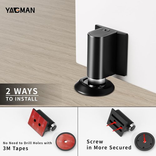 Magnetic Door Stopper by MB-1 | Retractable Magnet Floor Door Holder - No Drilling, Adhesive, Black