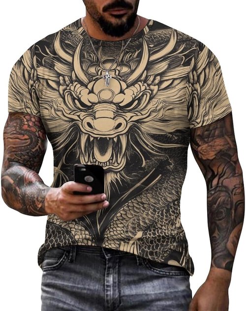 Skiennix 3D Dragon Printed T-Shirt - Men's Short Sleeve Casual Summer Top | Lightweight Art Design