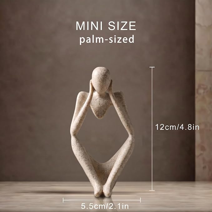 Abstract Thinker Statue, Palm-Sized Sandstone-Look Resin Sculpture for Home Decor, Modern Tabletop Statue Decor for Bookshelf, Office, Living Room and Bedroom