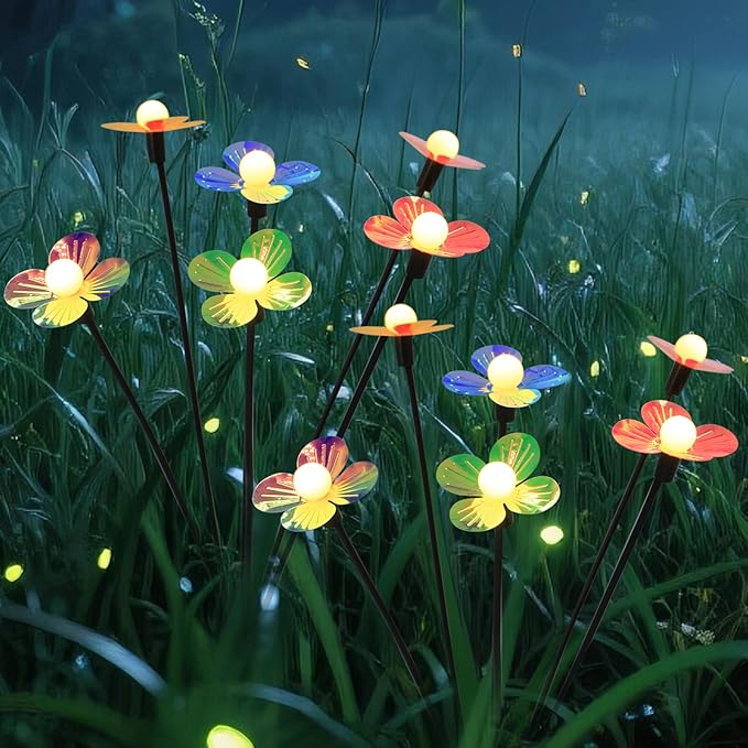 Solar Flower Lights Outdoor Waterproof 2 Pack of 32 LEDs Garden Solar Firefly Lights Decorative for Garden, Yard, Backyard