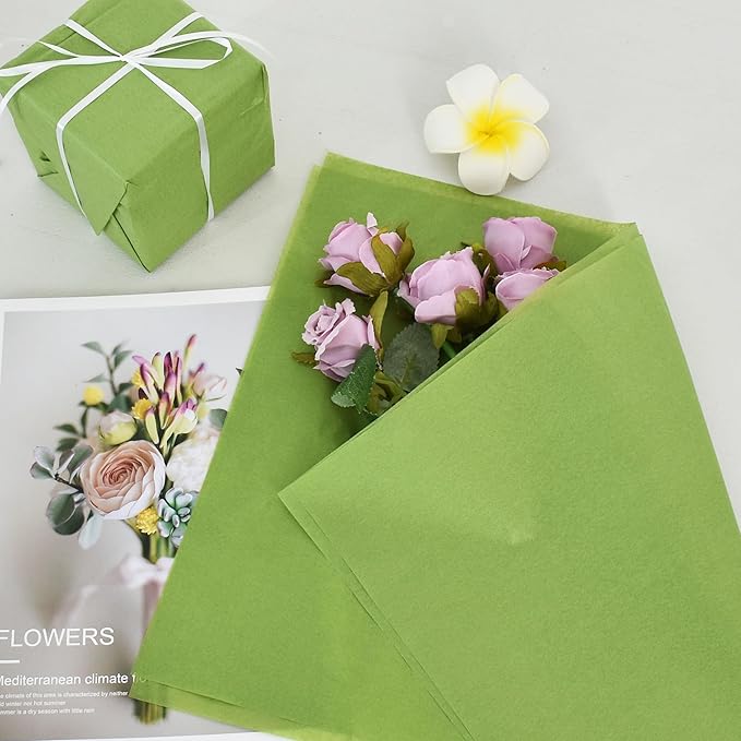 BEISHIDA 100 Sheets Olive Green Tissue Paper Bulk, Wrapping Tissue Paper for Gift Bags, 14 x 20 Inch Gift Wrap for Birthday Wedding Graduation DIY Crafts Holiday Flowers
