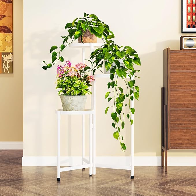Plant Stand indoor outdoor-3 Tier black Tall Metal Flower Pot Holder 9in Wide Potted Display Rack - Heavy Duty Corner Plant Shelf for Patio Garden Balcony Living Bedroom Room