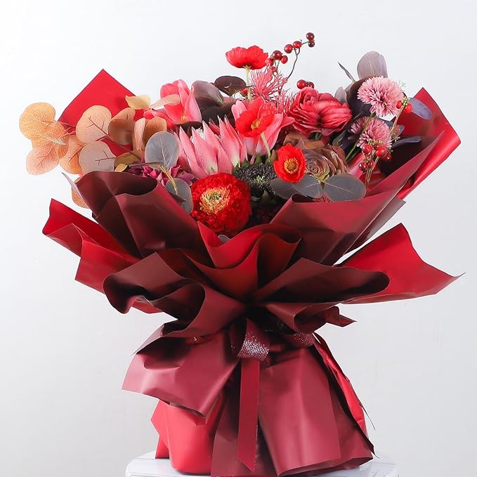 CC wonderland zone 20 Sheets Red Floral Wrapping Paper - Waterproof Flower Bouquet Wrapping Paper for Wedding Birthday,22 inch x 22 inch
