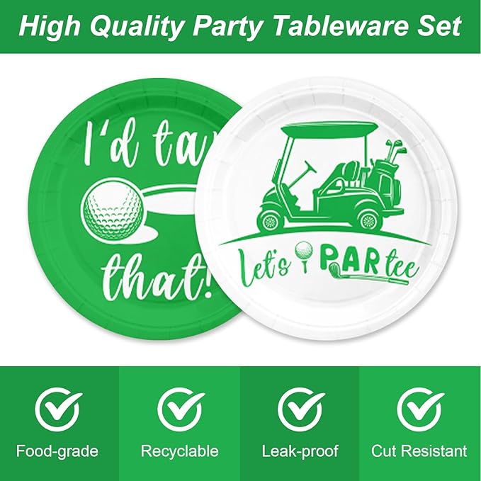 48PCS Golf Theme Party Decorations Plates and Napkins Forks Dessert Plates for Boys Men Serve 16 Guests