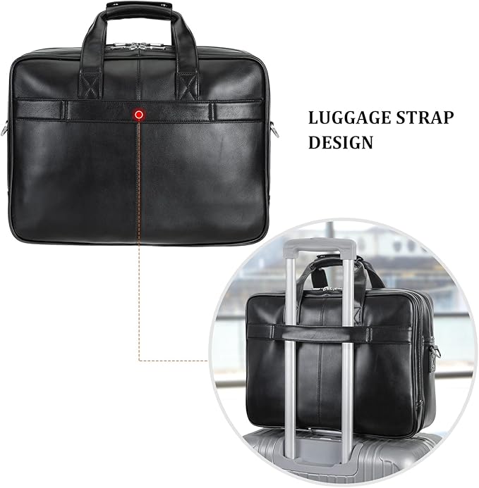 compalo Men's Solid Thick Full Grain Leather 17.3" Laptop Briefcase Classic Messenger Bag Fit Business Travel | Solid, Thick, Full Grain Leather, 17.3", Classic, Fit, Business Travel
