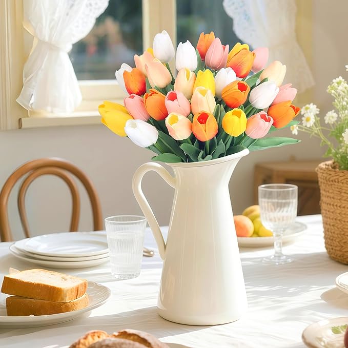 20pcs 14" Tulips Artificial Flowers for Real Touch Fake Tulips Slik Faux Flowers for Summer Wedding Bouquet Spring Easter Mother's Day Decor (5 Color)