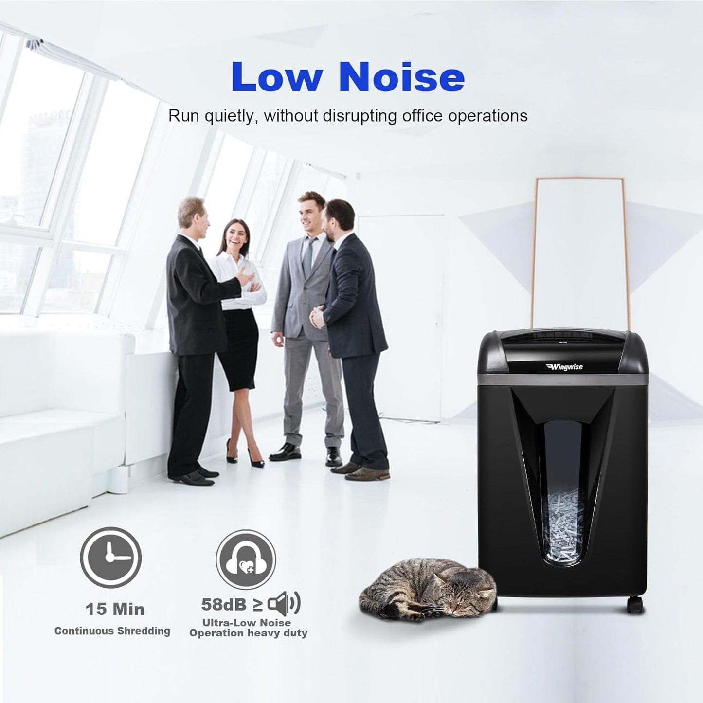 Wingwise 15-Sheet Paper Shredder - Quiet 58dB Operation, P4 Cross-Cut Security | 5.8-Gallon Bin, Shreds Credit Cards & CDs