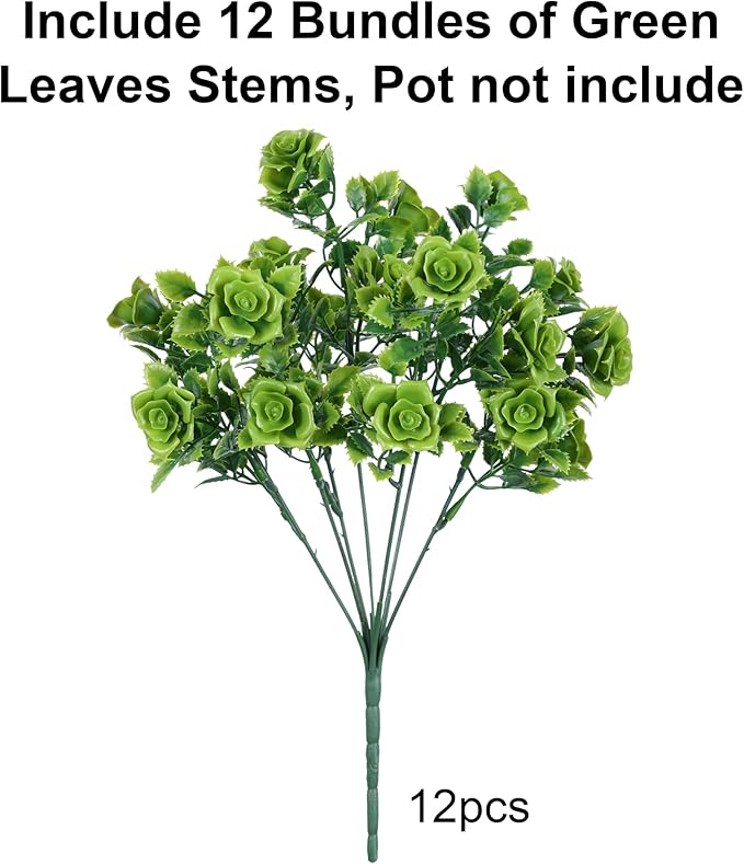 HyeFlora Artificial Plants for Outdoors Outside Spring Summer Decoration, 12 Bundles Faux Green Plastic Leaves Stems Bulk Fake Greenery Look Real UV Resistant for Home Porch Patio Planter Yard Wedding