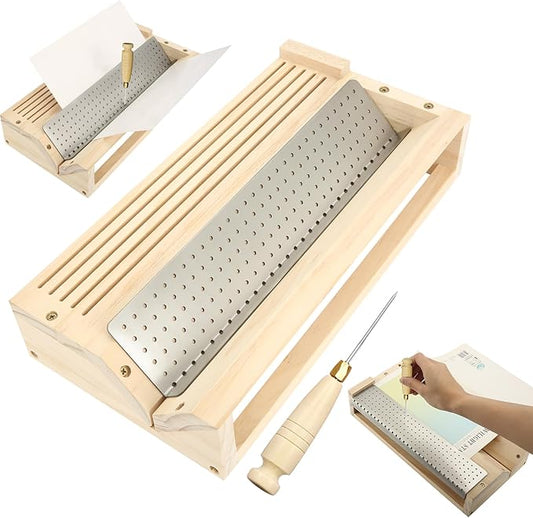 Bookbinding Punching Cradle Set, Includes Dual-Use Piercing Guide, with a Awl(Wooden-Handled) - Signature Holes Punch for Books Cover, Journal, Mini Albums, Notebooks DIY Crafts