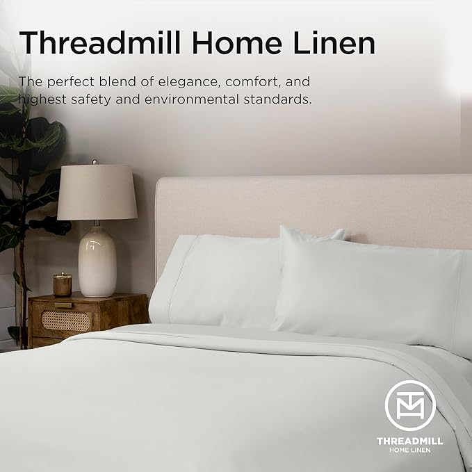 Threadmill Luxury Supima Cotton Sheets, Luxury 1200 Thread Count Soft 100% Cotton Sheets for Full Size Bed, 4 Pc Light Grey Bed Sheets Full Set, 5-Star Hotel Quality Deep Pocket Bed Sheets Set