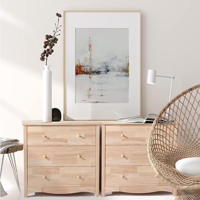 VINGLI Unfinished Solid Wood Dresser Color DIY, 3 Drawer Dresser for Bedroom, Natural Rubber Wood Chest of Drawers, Baby Dressers for Bedroom, Nursery, 17.7" D x 31.5" W x 29.9" H