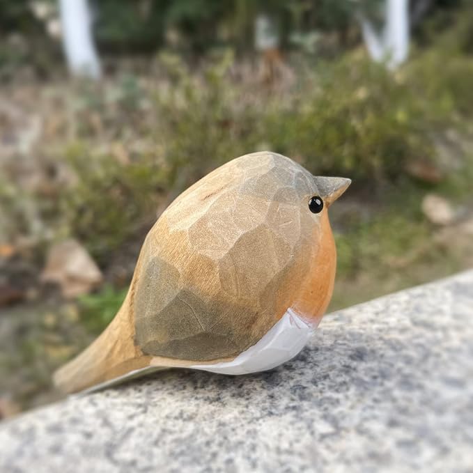 Hand Carved Painted Wooden Bird Figurines for Home Decor, Statue for Bird Lovers, Housewarming, Birthday, Christmas, Anniversaries (NO.1-Fat Robins)