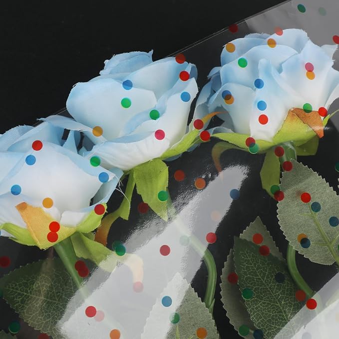 Clear Cellophane Wrap Roll, 100 Ft x 34 In Colourful Dot Florist Paper Wrapper, Transparent 3Mil Thicker Cellophane Roll, Gift Baskets Wrap Cellophane Film for Gifts, Flowers, Christmas Wrapping
