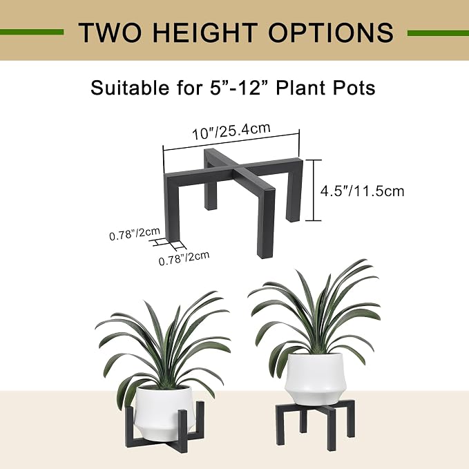 Plant Stand Indoor Outdoor, Heavy Duty Metal Plant Pot Holder, Mid Century Modern Planter Stands, Floor Flower Pot Holder (Black, Fit 5-12 inch pots)