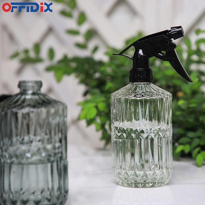 OFFIDIX Glass Spray Bottle,Plant Mister,Pressure Watering Can,Water Spray Bottle with Adjustable Nozzle,0.43L/15.17oz Handheld Spray Bottles for Outdoor Indoor Garden,Cleaning Solutions