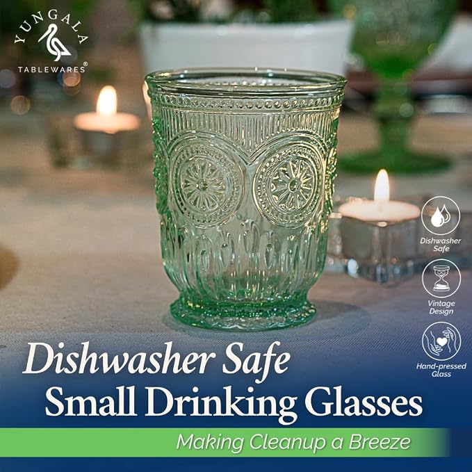 Green Small Drinking Glasses Set of 6 Vintage Hobnail 8 oz