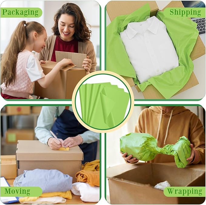 Qilery 500 Sheets Lime Green Tissue Paper Bulk 15 x 20 Inch Acid Free Christmas Wrapping Packing Gift Papers for Weddings Birthday Party Decoration, DIY Crafts, Flowers, Pom Poms, Festive Supplies