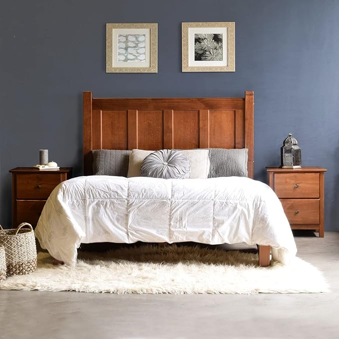 Grain Wood Furniture Shaker Solid Wood Panel Platform Bed, Full Size, Walnut