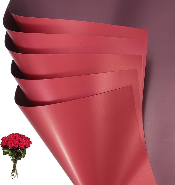 PATIKIL Flower Gift Wrapping Paper, 20 Sheets Double Sided Waterproof Bouquet Paper Wrap Florist Packaging Floral Papers for Wedding DIY Craft Valentine Mother's Day, Red