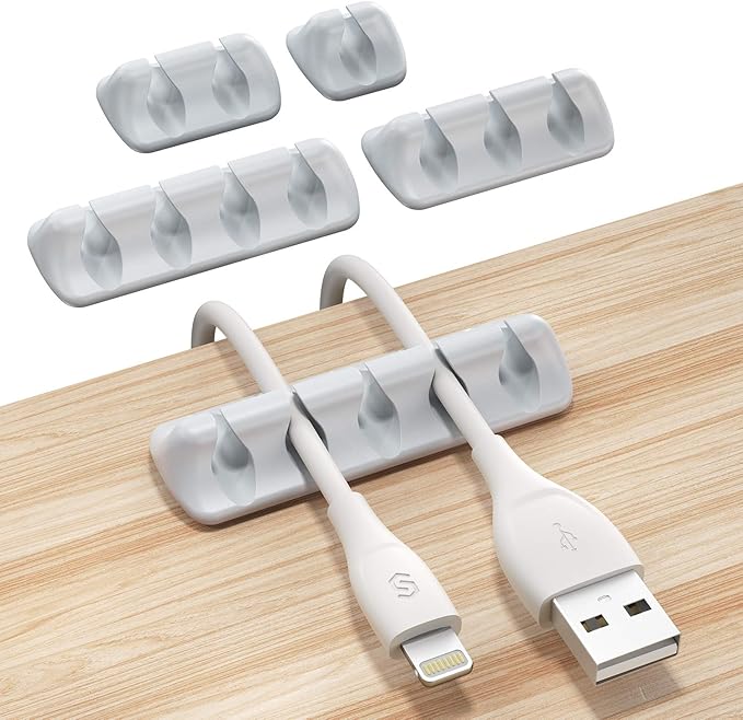 Syncwire Cable Clips, 5 Pack Gray Cord Organizer Cable Management Self Adhesive Cable Holder for Organizing Cable Cords, Ideal for Home, Office, Cubicle, Car, Nightstand, Desk Accessories