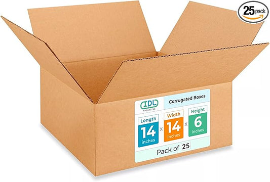 Medium Moving & Shipping Boxes 14"L x 14"W x 6"H (25-Pack) - Extra Strength 200 lb vs Regular - Corrugated Heavy Duty Moving Boxes - Moving Cardboard Box - Medium Moving Box by IDL Packaging