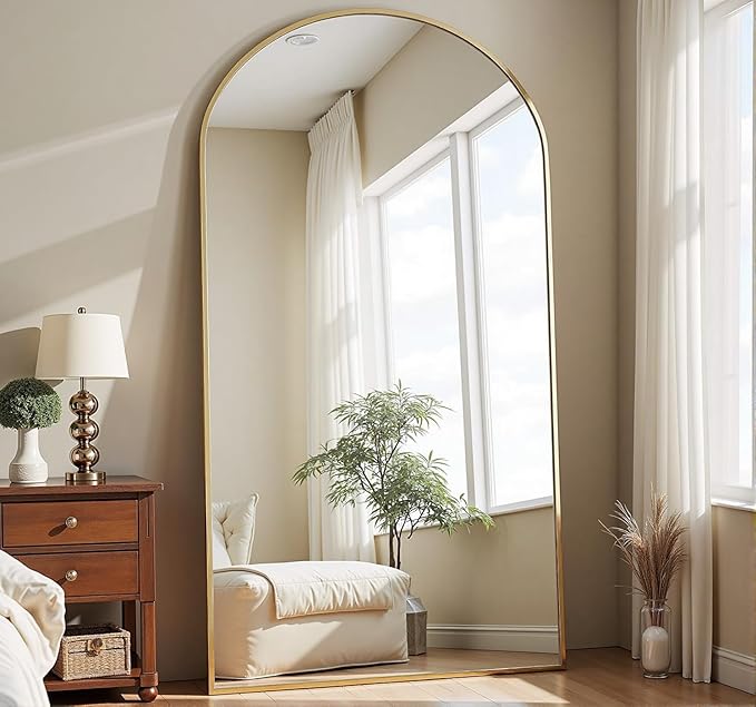 Dewfig Arched Full Length Mirror, 71"*30" Large Floor Mirrors, Full Body Mirror for Leaning or Hanging, Standing Mirrors for Bedroom, Living Room,Dressing Room, Aluminum Alloy Frame, Gold
