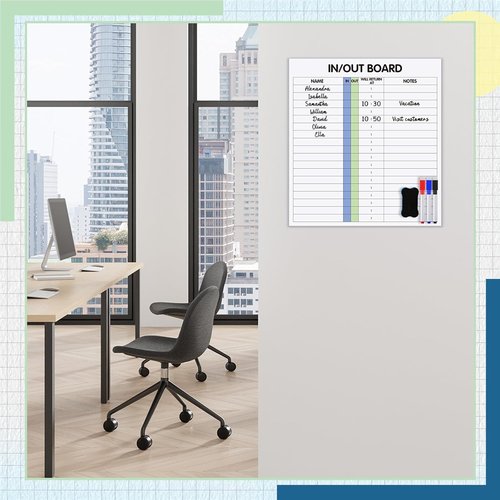 Lincia In/Out Dry Erase Board - 13" x 12" Frameless Employee Planner with Marker & Eraser
