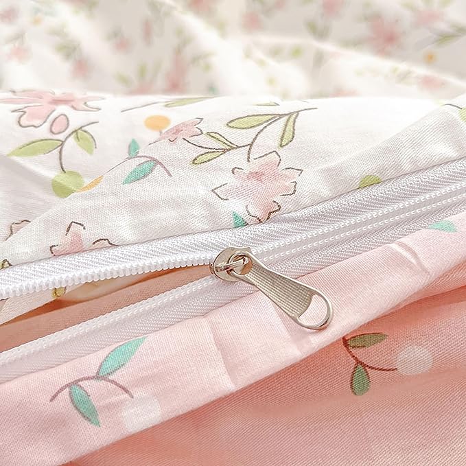 EAVD Vintage Style Garden Pink Floral Duvet Cover King White Soft 100% Cotton Cute Floral Bedding Set with 2 Pillowcases Chic Shabby Floral Botanical Duvet Cover with Zipper Closure