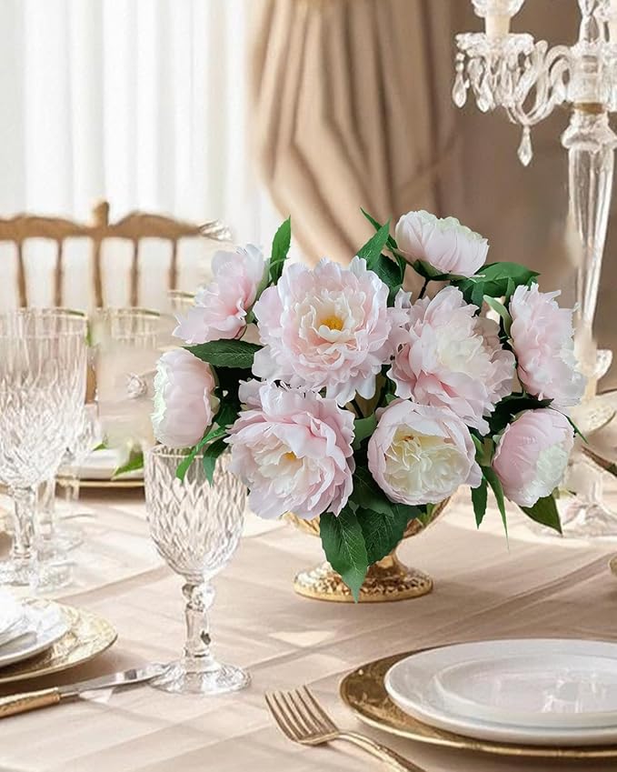Premium Pink Peonies Artificial Flowers, Fake Silk Peony Flowers with Stems, Faux Florals for Wedding Bridal Bouquets, Floral Arrangements, Table Centerpieces, Home Decorations