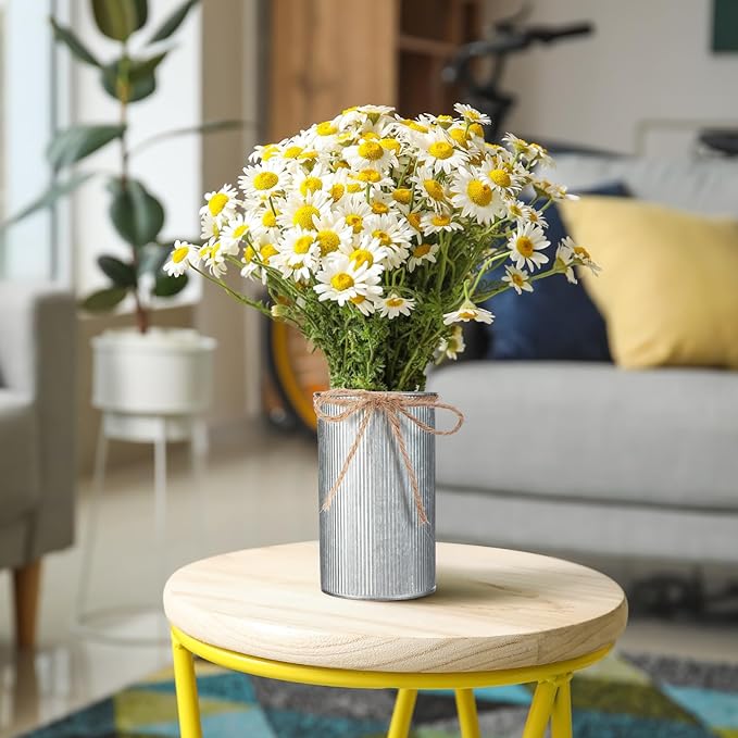 Domensi 5.91 in High Farmhouse Vase Decor Galvanized Metal Flower Vase with Twine Bow Vintage Rustic Tin Flower Buckets for Artificial Floral Table Container DIY(Iron Color,32 Pcs)