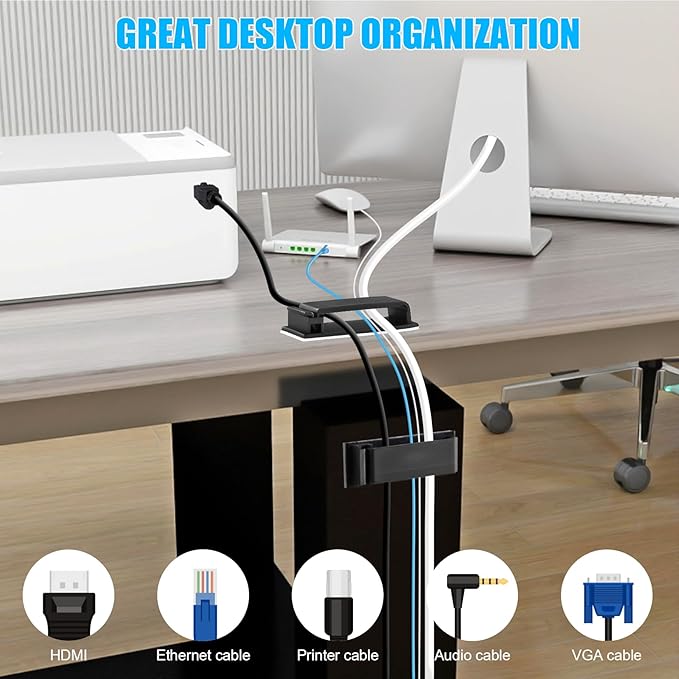XHF 80 PCS Self Adhesive Cable Clips(XL) Black,Wire Clips Cable Management Wire Organizer Cord Holder for Under Desk, Car, Wall, TV PC Ethernet Cable