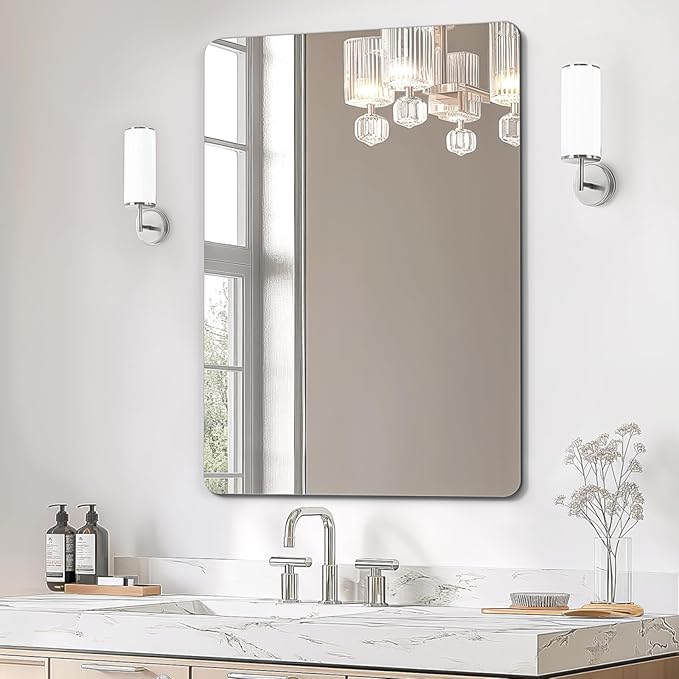 USHOWER Frameless Bathroom Mirror for Over Sink, 22x30 Inch Rectangle Wall Vanity Mirror for Bathroom, Bedroom, Entryway, Polished Edge, Tempered Glass