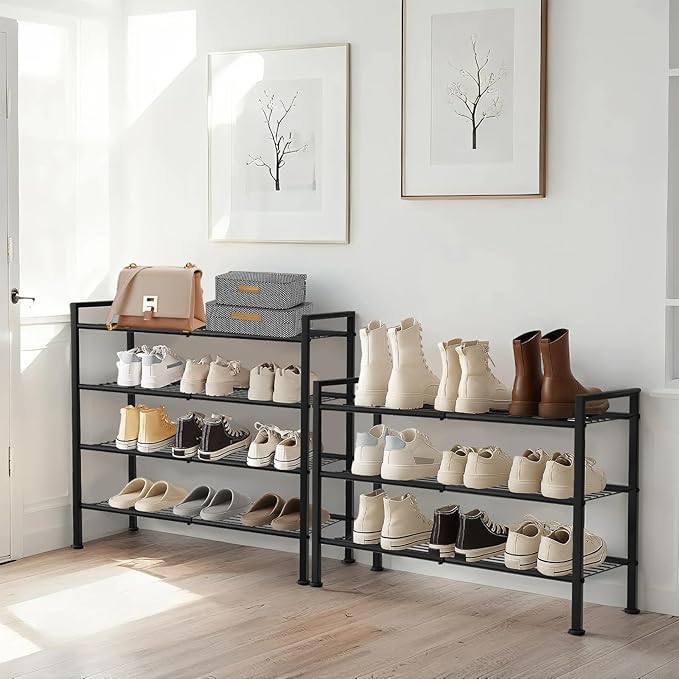 DongRong 4-Tier Shoe Rack,Metal Simple Shoe Storage Organizer Shelf for Closet,Entryway, Bedroom,Garage (Black, 4 Tier)
