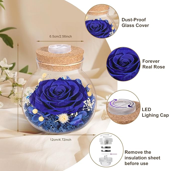 Christmas Birthday Gifts for Women Mom Preserved Rose Eternal Forever Flower in Glass Wishing Bottle with Colorful LED Light Flowers for Delivery Prime for Grandma Wife Sister Friend from Daughter