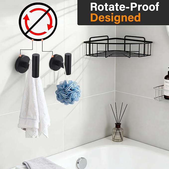 Nolimas Towel Coat Hook Matte Black SUS304 Stainless Steel Bathroom Clothes Cabinet Closet Sponges Robe Hook Wall Mounted Round Kitchen Heavy Duty Door Hanger 2 Packs