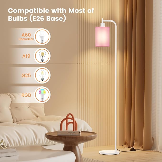 SIBRILLE Floor Lamp with Linen Shade, Dimmable Tall Standing Lamp with Remote Control & 3 Color Temperatures, Modern Floor Lamps for Living Room Bedroom Office Corner, 9W LED Bulb Included