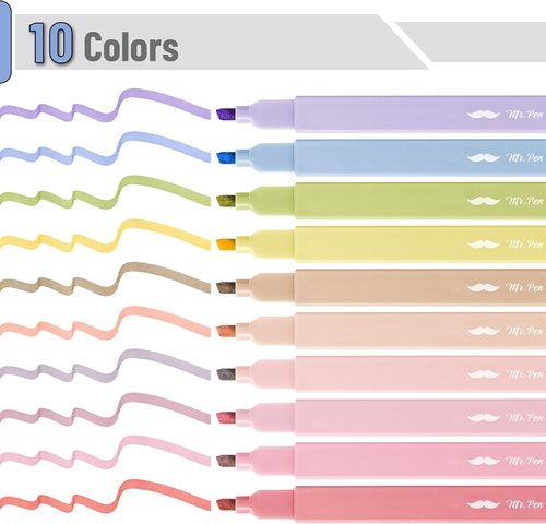 Mr. Pen Aesthetic Highlighters - 10 Colorful Chisel Tip Pens for Bible Pages | No Bleed Design