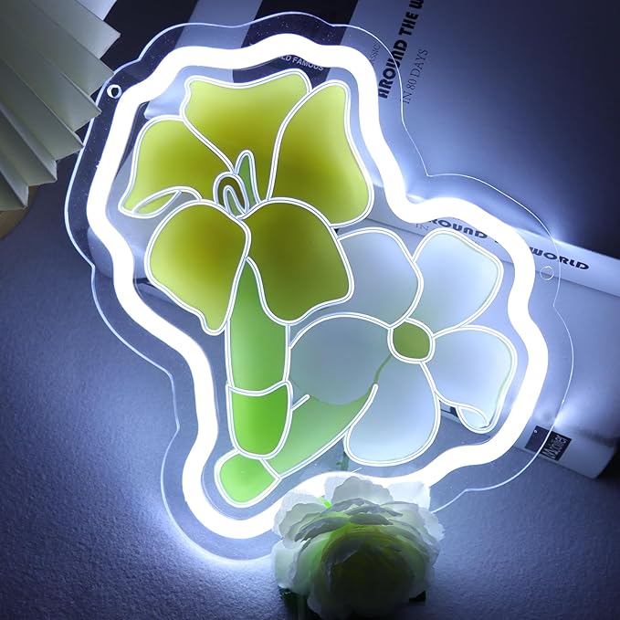 Flower Neon Sign for Wall Decor, Flower LED Signs With Dimmable Switch Neon Night Light for Bedroom Wall Decor Flowers Shop Decor Signs for Living Room Party Decoration