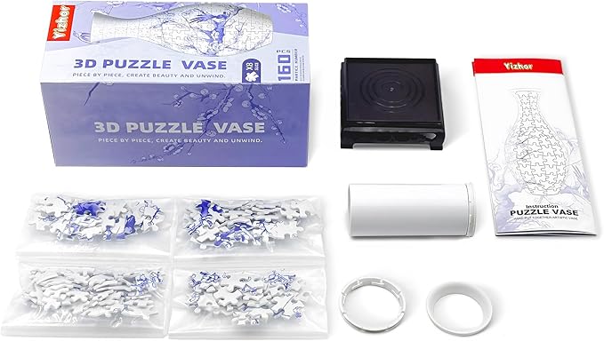 3D Puzzle Vase, 160 Curved Pieces DIY Flower Vase Craft Kit & 3D Puzzles for Adults, Creative Jigsaw Art Project Home Décor Centerpiece, (A-Blue & White Porcelain)