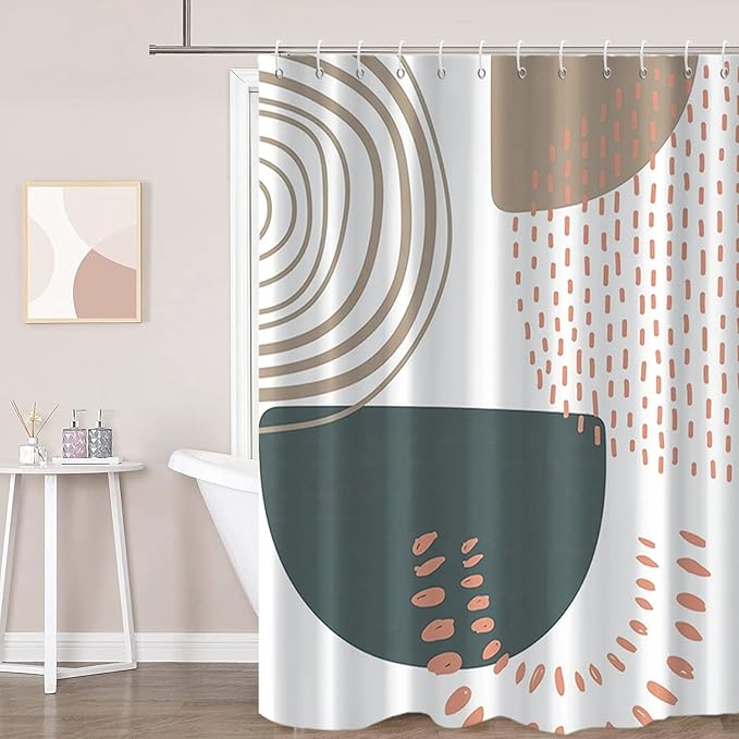 Boho Shower Curtain, Mid Century Modern Abstract Minimalist Beige Neutral Machine Washable Waterproof Fabric Stall Size for Bathroom Decor Bathtub with Hooks 60Wx72H