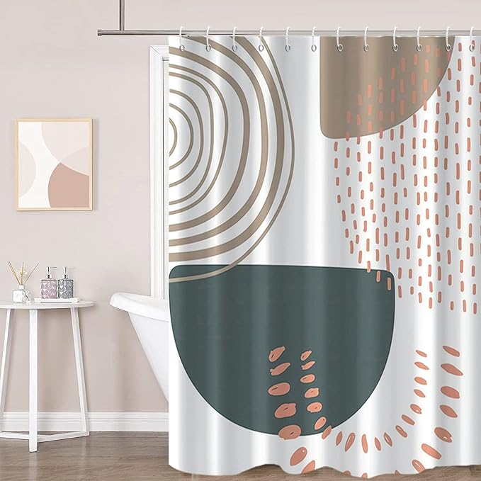 Boho Extra Long Shower Curtain, Mid Century Modern Abstract Minimalist Beige Neutral Machine Washable Waterproof Fabric for Bathroom Decor Bathtub with 12 Hooks 72Wx78H