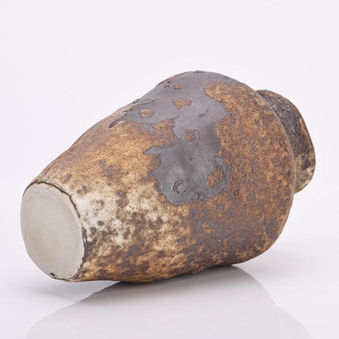 Small Stone Vase for Rustic Home Decor, Farmhouse Antique Pottery Vase Furniture&Table Flower Decorative, Round Terracotta Vases for Living Room Decor, Modern Rustic Concrete Clay Art Vases