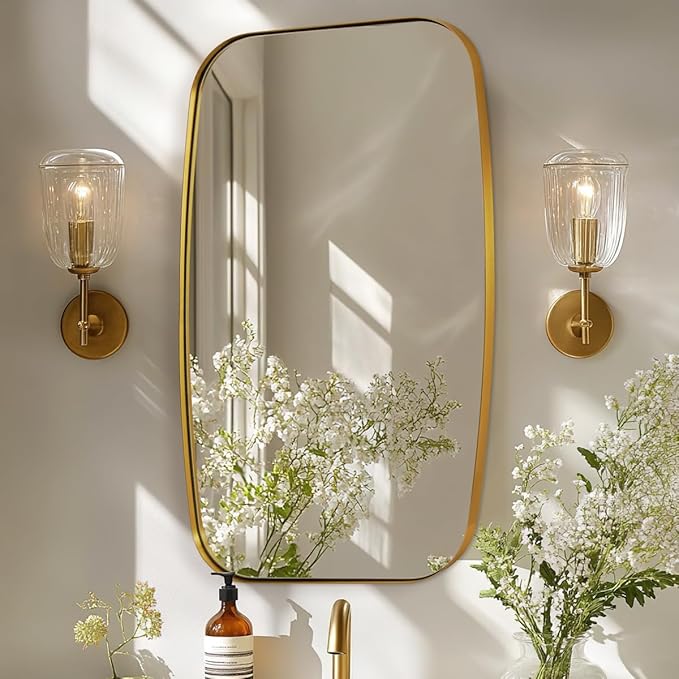 ANDY STAR Oval Mirrors for Bathroom, 20x28 Gold Bathroom Vanity Mirror with Metal Frame, Brass Oblong Mirror for Over Sink, Modern Anti Rust Wall Mounted
