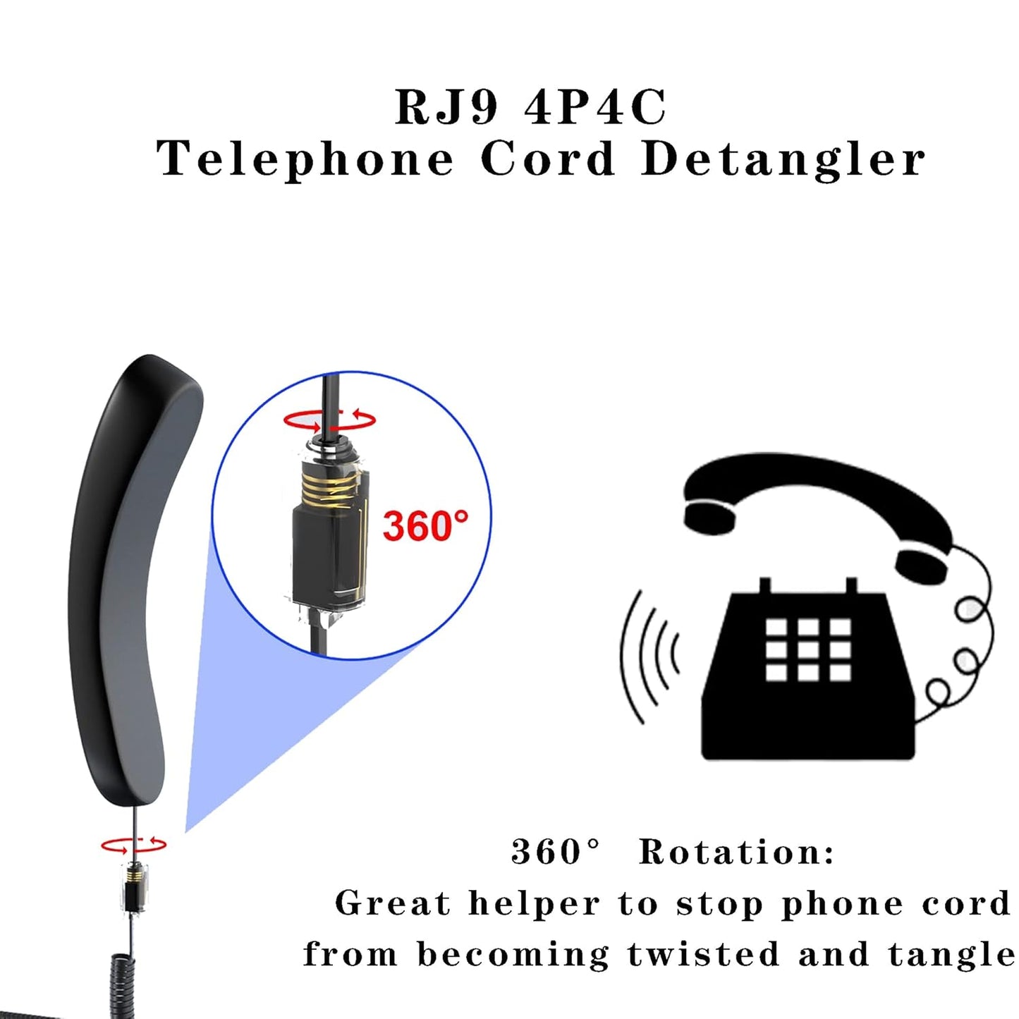 Skiennix Telephone Handset Cord - 8Ft Uncoiled & 1.4Ft Coiled RJ9 4P4C Landline Cable | Durable Accessory