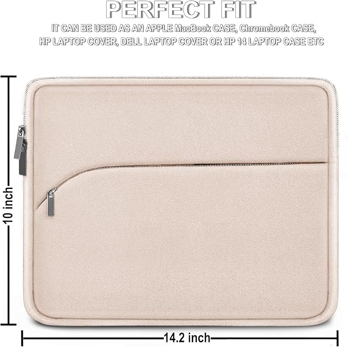 Laptop Sleeve 14 inch, Slim Portable Monitor Protective Cover with Front Pocket, Traveling Carrying Laptop Case Compatible for MacBook Air/Pro, HP, Dell, Lenovo, Acer, Light Pink