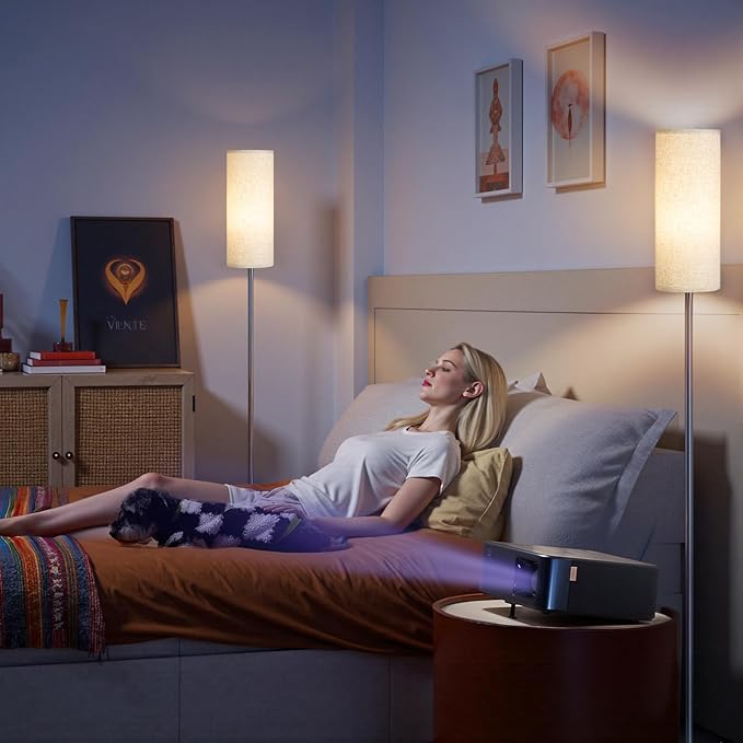 64.4” Slim Floor Lamp for Living Room with Magnetic Remote and Foot Switch, Dimmable Standing Tall Lamp Mood for Bedroom Nursery, 3 Color Temperatures, 1-Hour Timer,900LM Bulb Included,Beige E06LD05W1