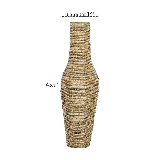 Deco 79 Faux Seagrass Handmade Tall Woven Floor Vase, 14" x 14" x 44", Brown